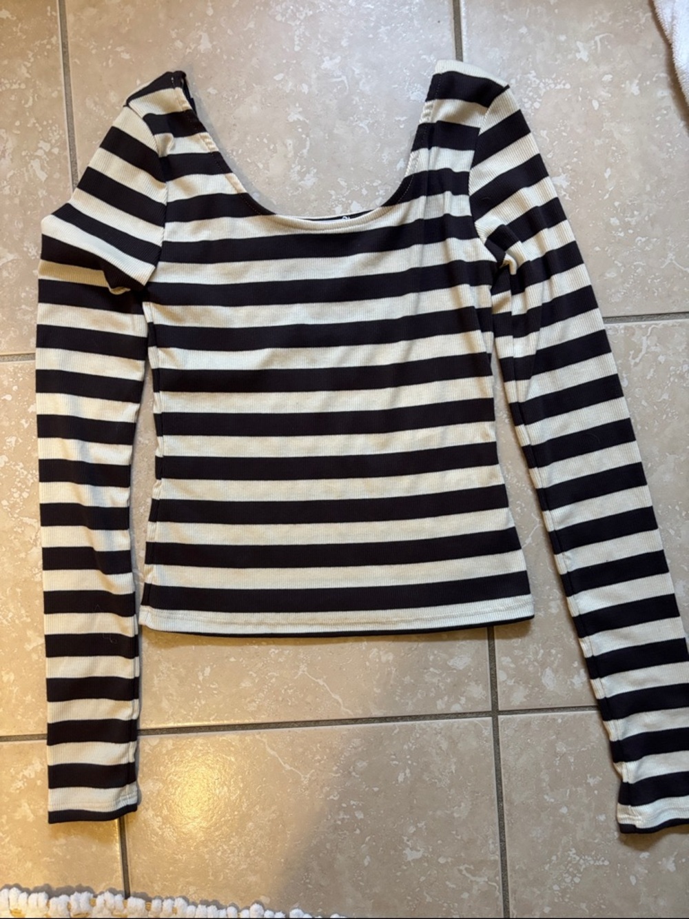 Perfectwhitetee- Striped Long-Sleeve Scoop Neck Top